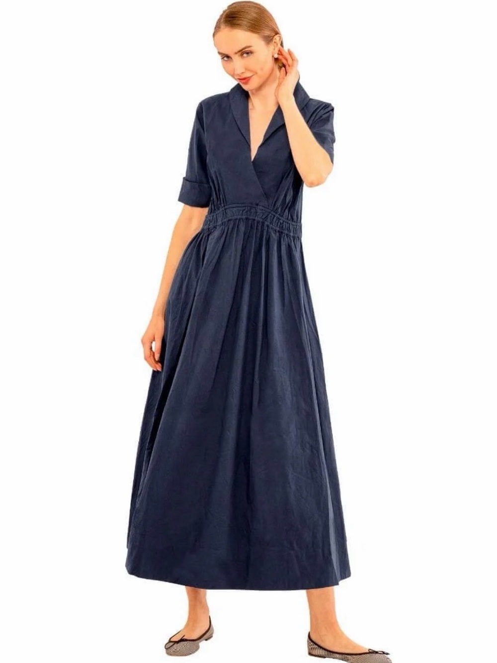 Gretchen Scott Designs Navy V-Collar Maxi Dress